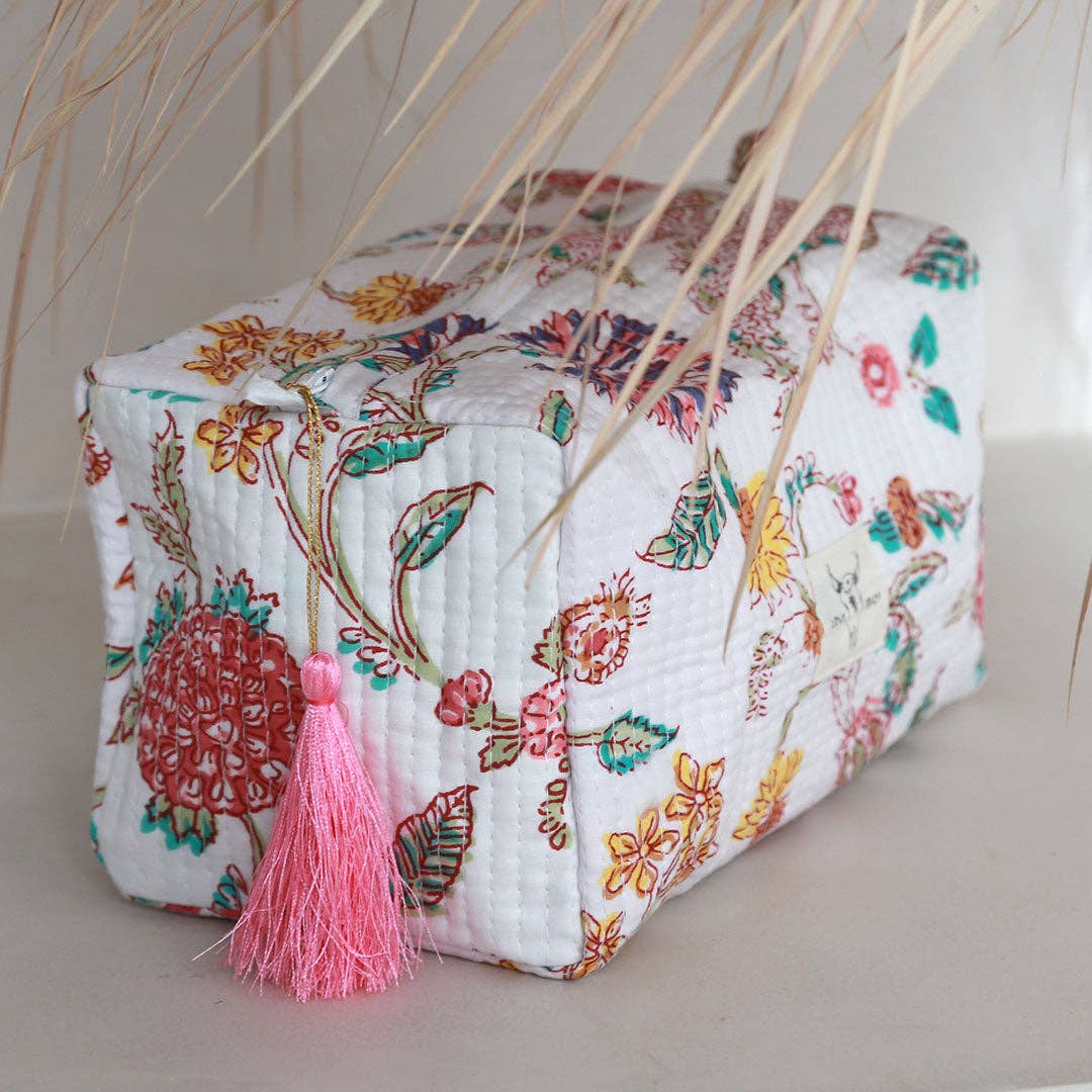 Trousse de toilette imprimée « fleurs des champs » blanche