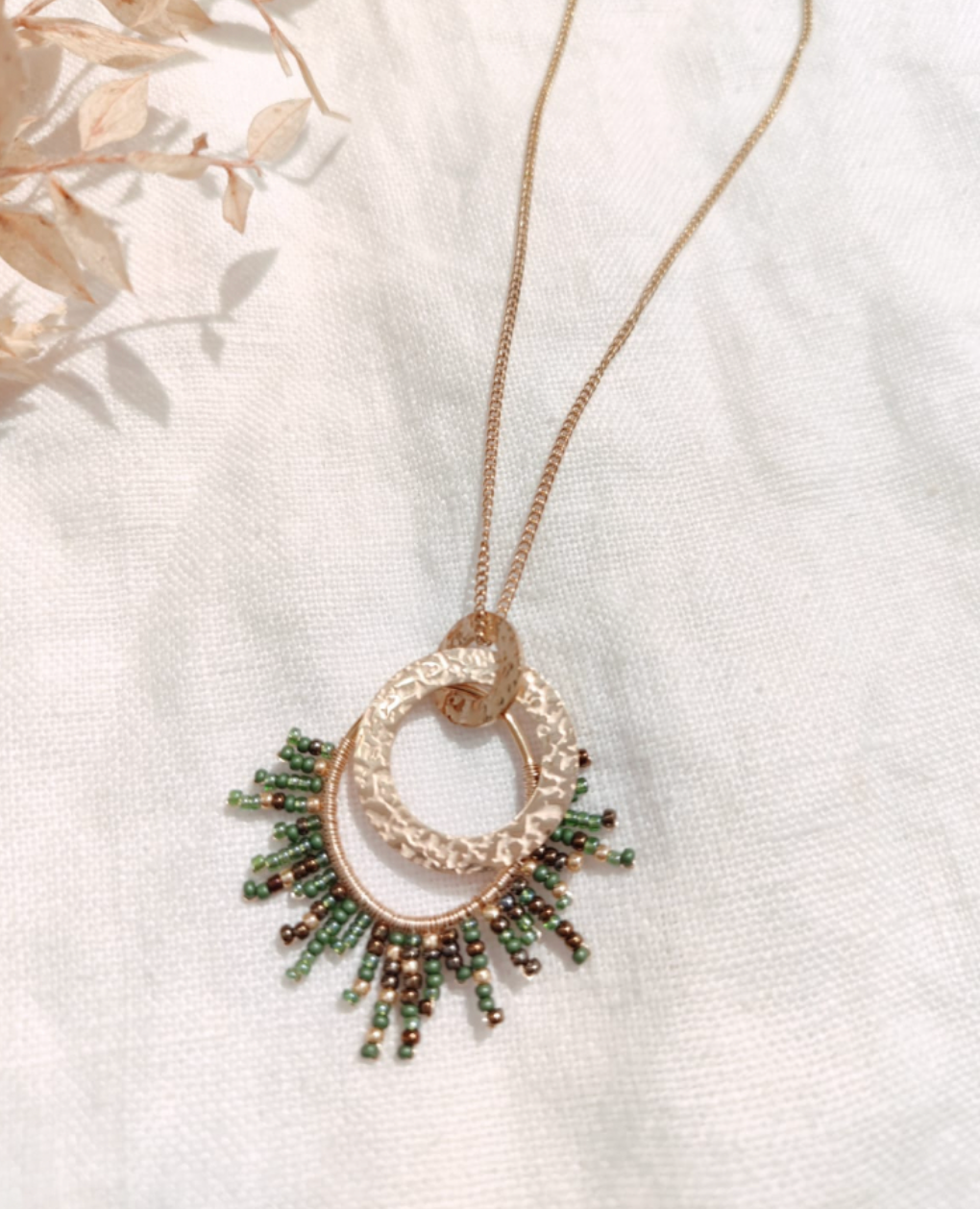 Sautoir perles vertes doré - 70 cm - bijou femme Kefi Concept Store