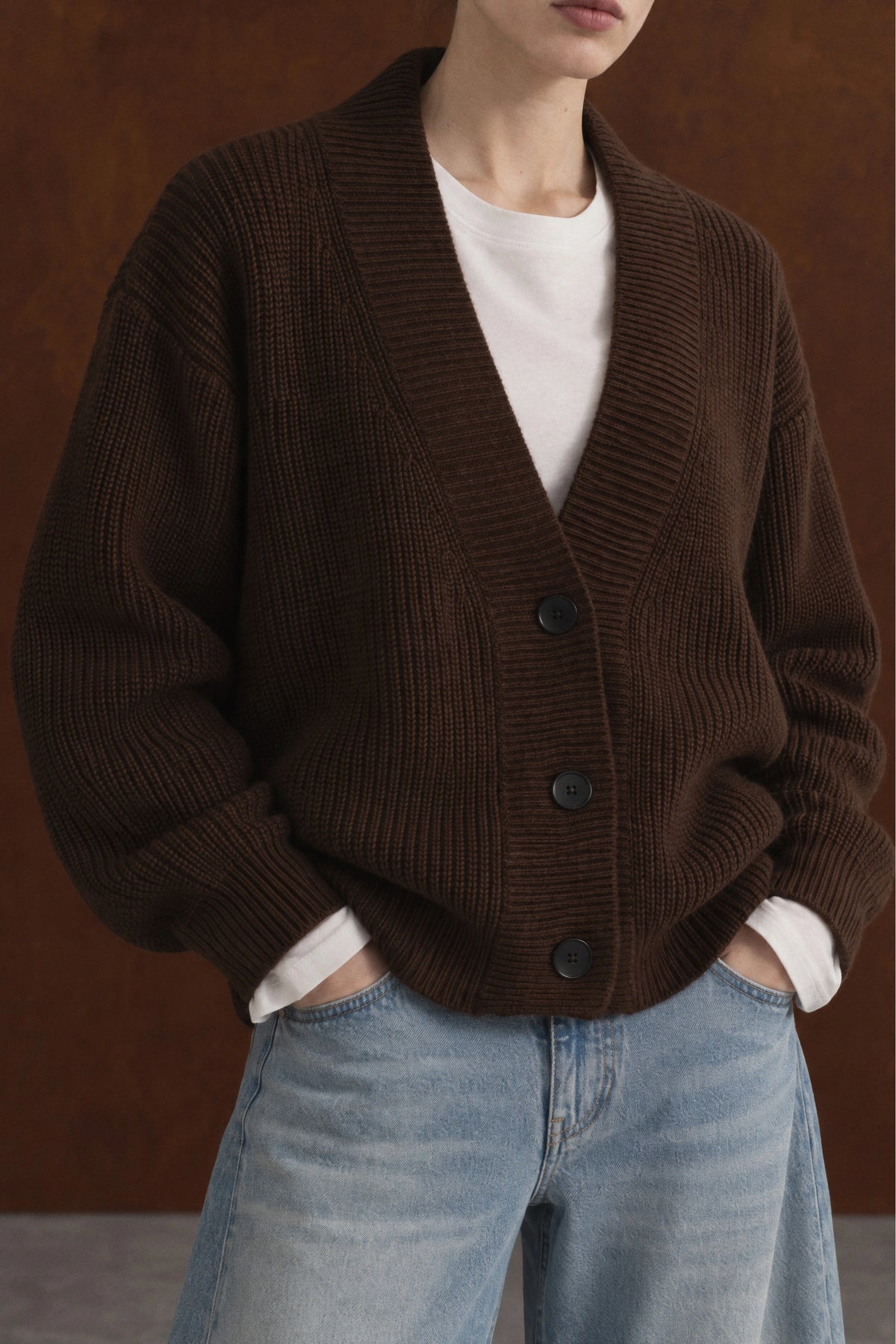 Cardigan oversize en mélange de laine – Chocolat