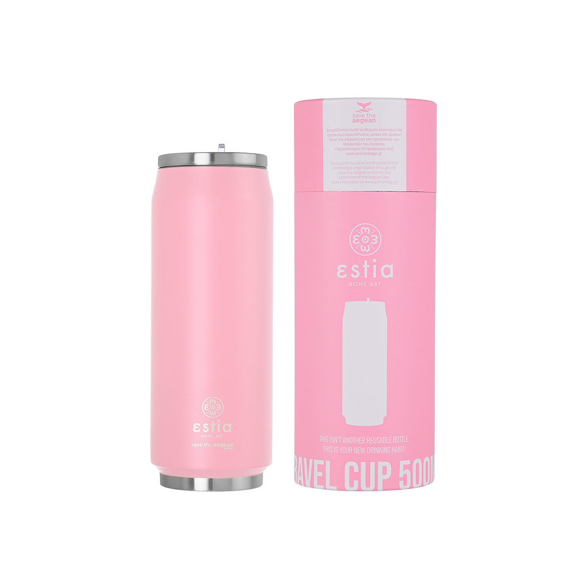INSULATED TRAVEL CUP SAVE THE AEGEAN 500ml BLOSSOM ROSE 10317