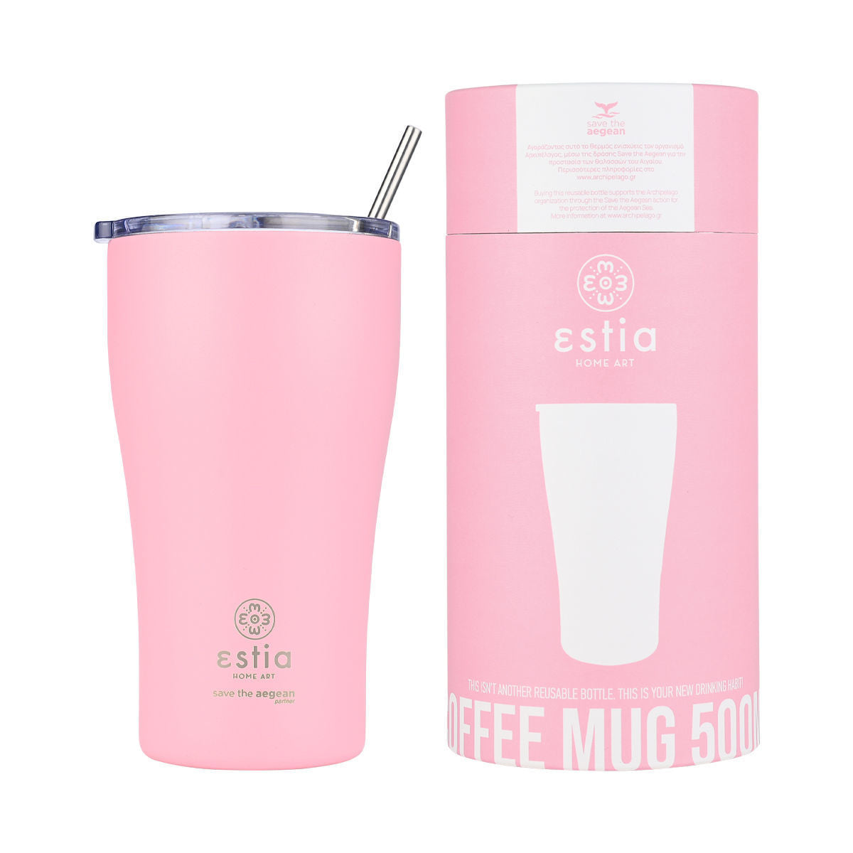 INSULATED COFFEE MUG SAVE THE AEGEAN 500ml BLOSSOM ROSE SKU: 01-23157