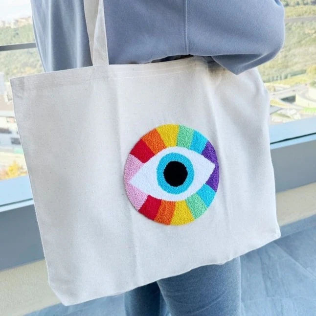 Sac tote bag Evil Eye punch - sac bio needle - accessoire tendance Kefi Concept Store