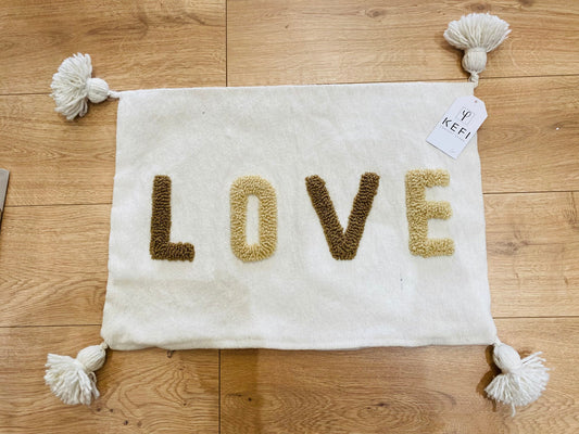 Housse de coussin LOVE / blanc - beige artisan marocain