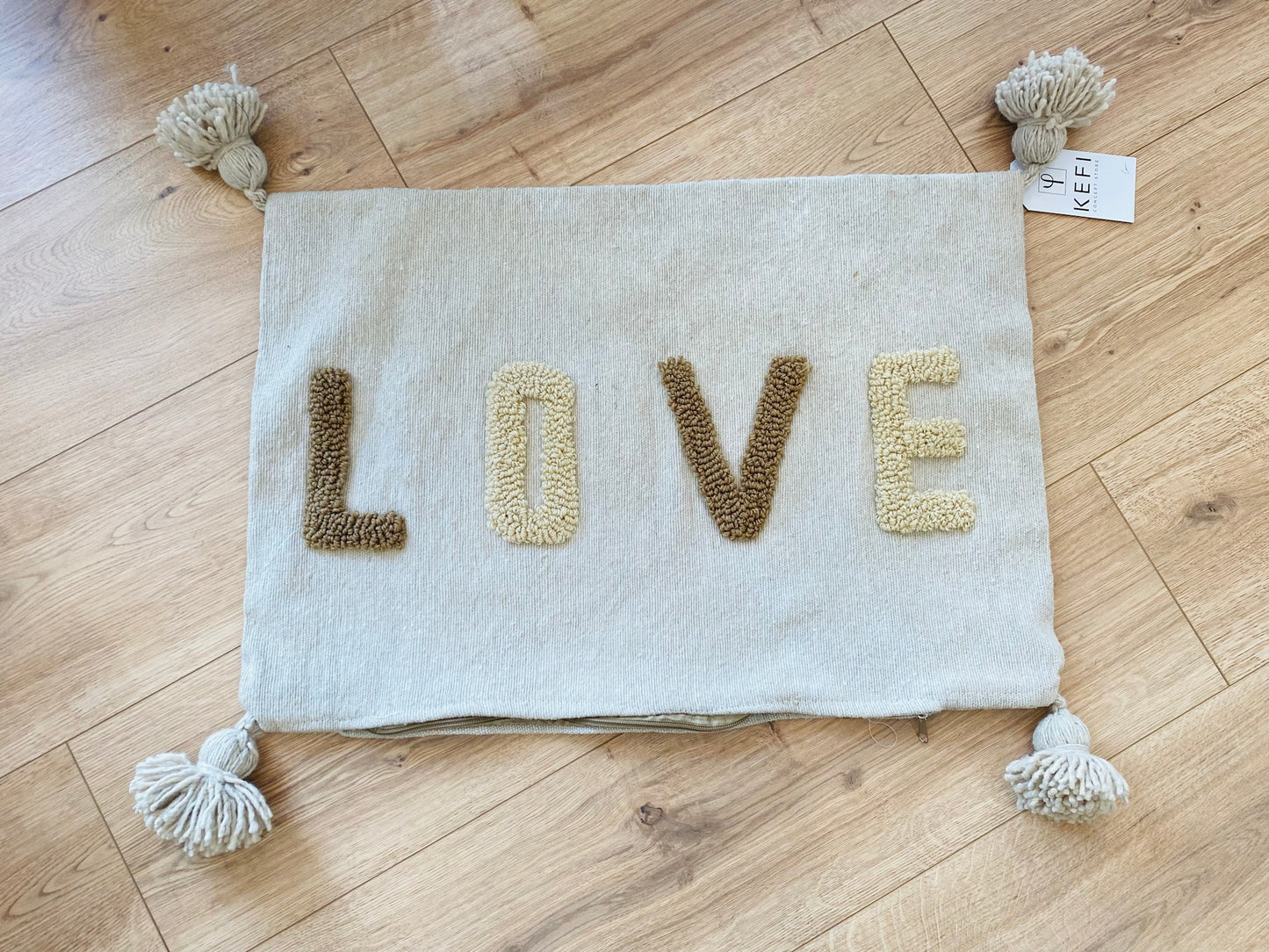 Housse de coussin LOVE / beige - beige artisan marocain