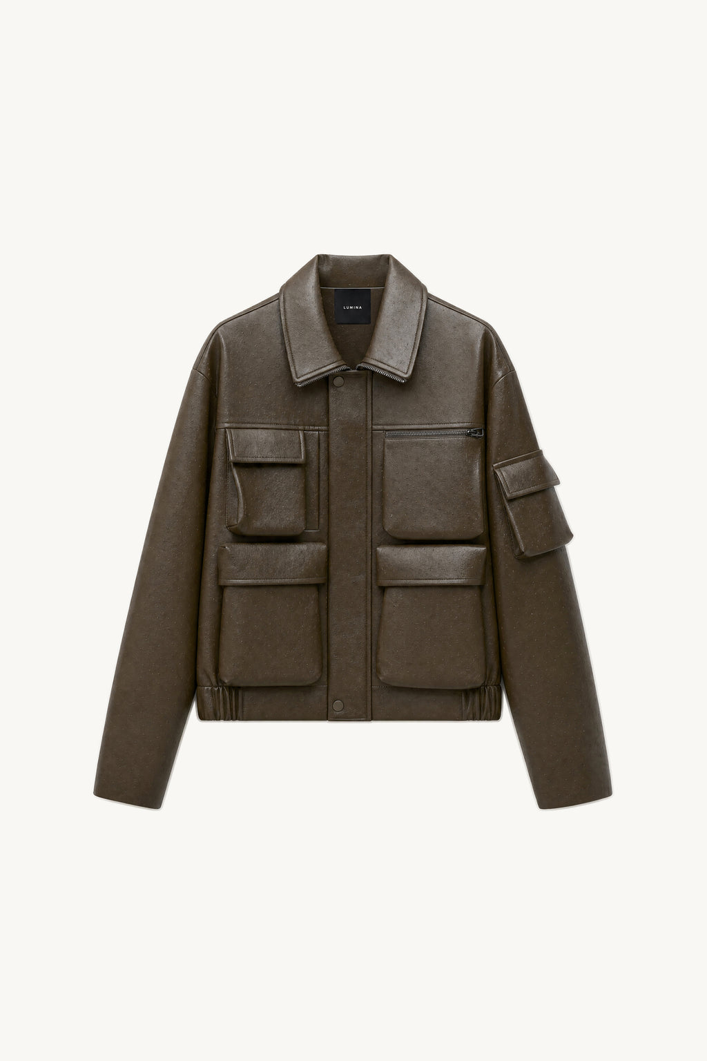 Veste cargo oversize effet cuir – Kaki