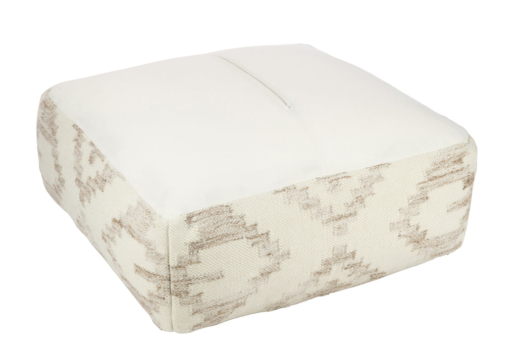 Pouf Carré Motifs Éthniques Laine/Cotton Crème /Beige