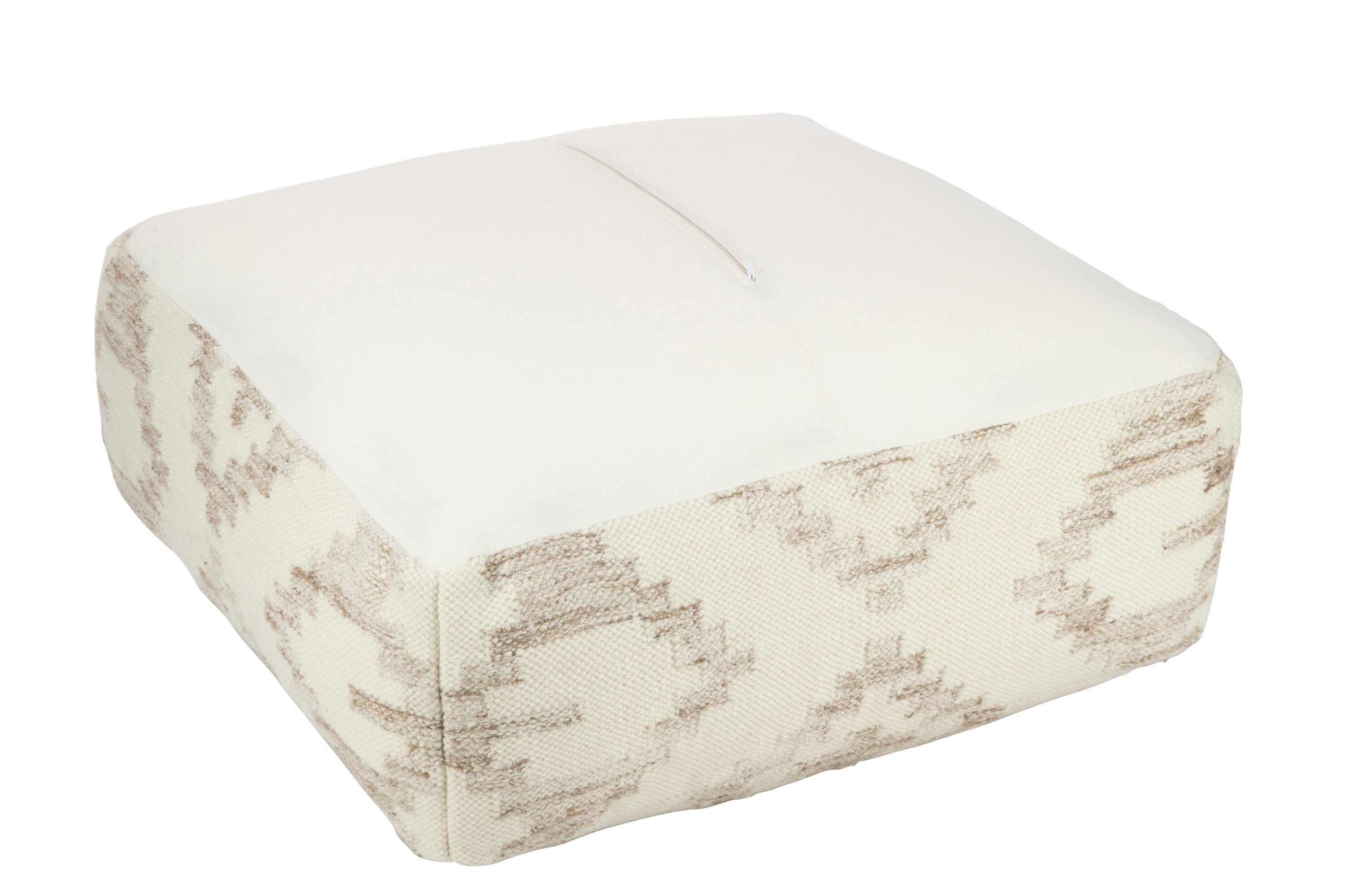 Pouf Carré Motifs Éthniques Laine/Cotton Crème /Beige