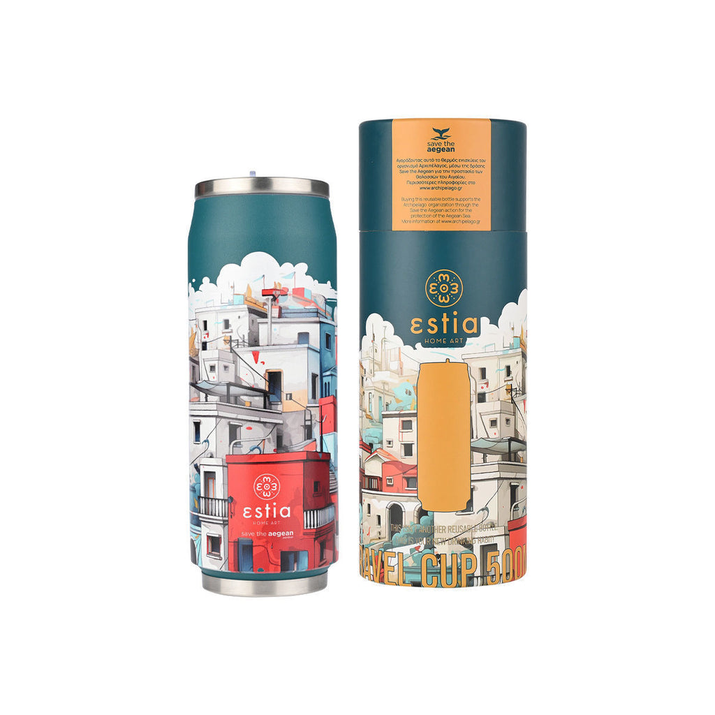 INSULATED BOTTLE TRAVEL CUP SAVE THE AEGEAN 500ml URBAN MYTHOS 22839 - art de la table Kefi Concept Store