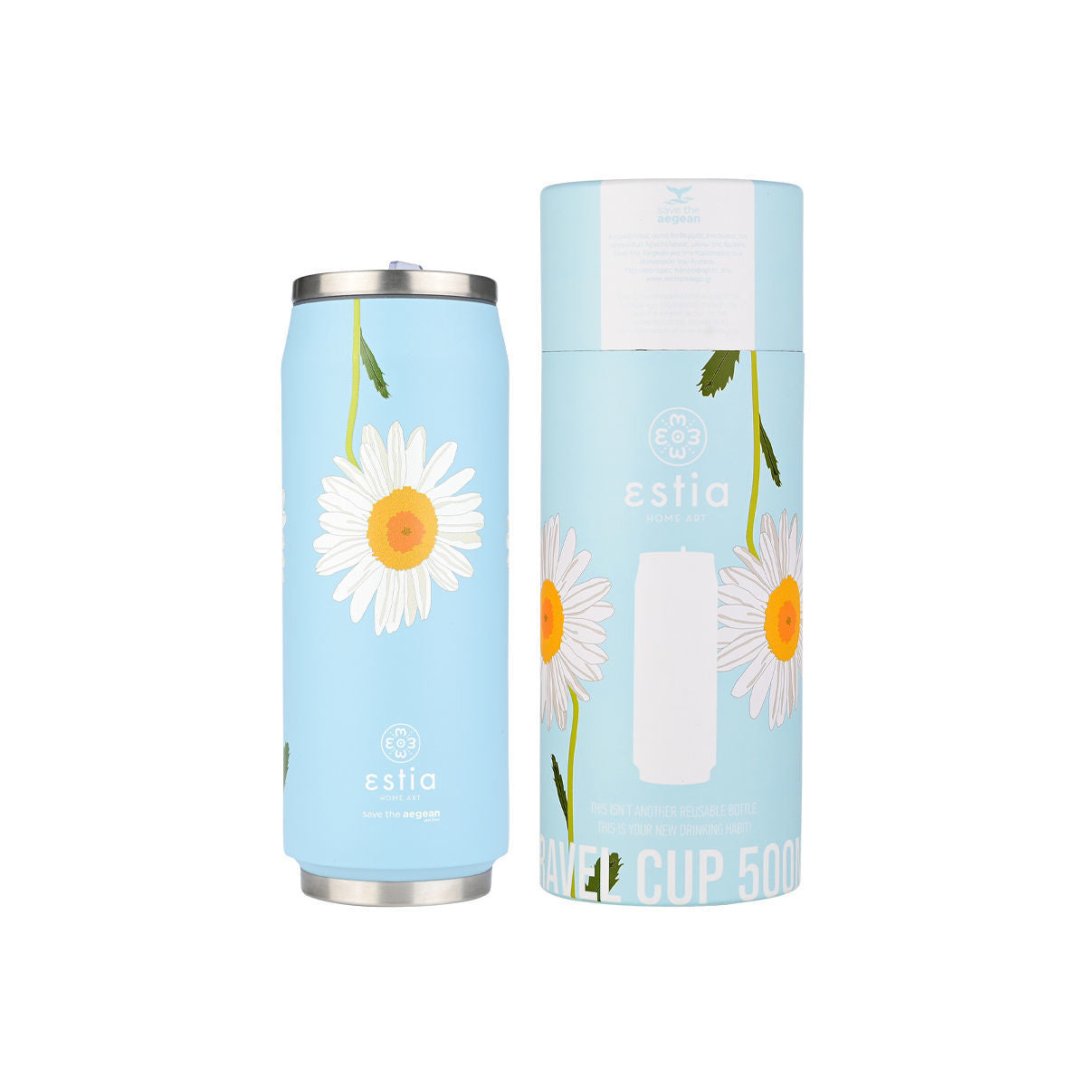 INSULATED BOTTLE TRAVEL CUP SAVE THE AEGEAN 500ml DREAMY SKY 22808