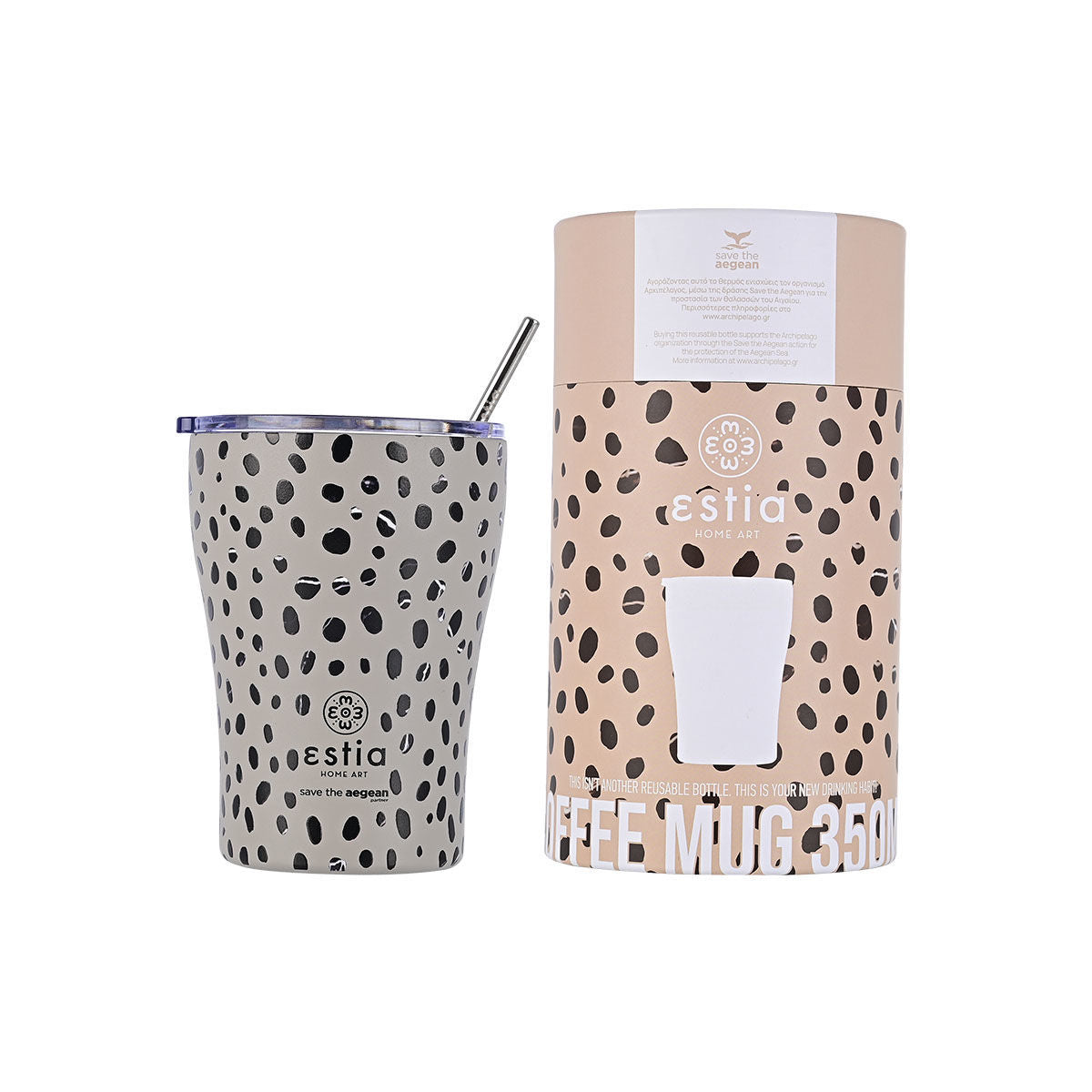 INSULATED COFFEE MUG SAVE THE AEGEAN 350ml LEOPARD TAUPE SKU: 01-16852