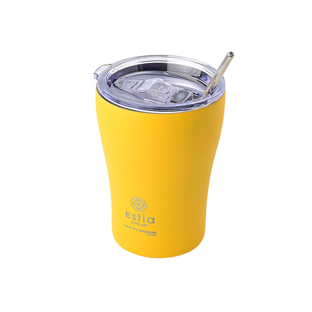 INSULATED COFFEE MUG SAVE THE AEGEAN 350ml PINEAPPLE YELLOW SKU: 01-12458 - art de la table Kefi Concept Store