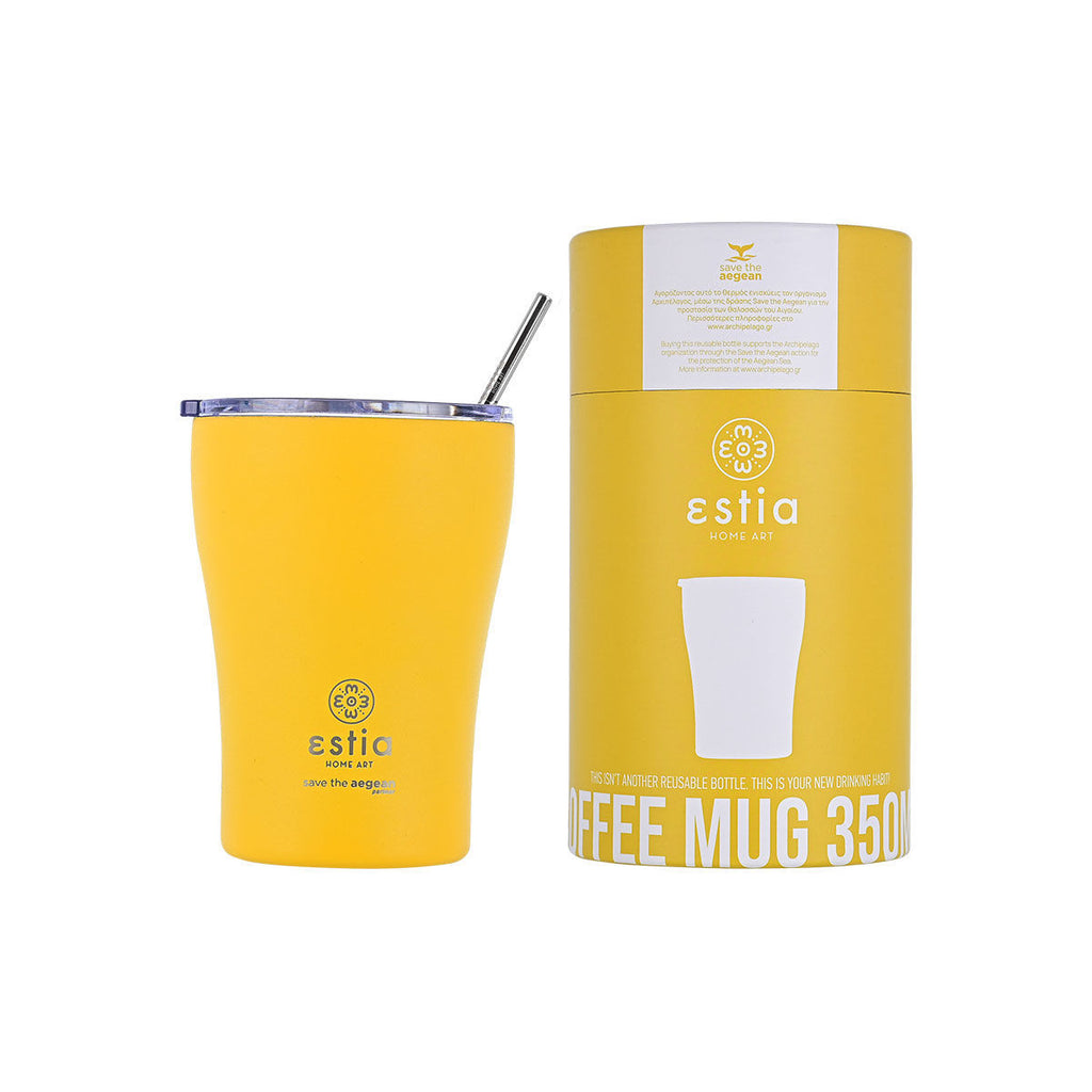 INSULATED COFFEE MUG SAVE THE AEGEAN 350ml PINEAPPLE YELLOW SKU: 01-12458 - art de la table Kefi Concept Store