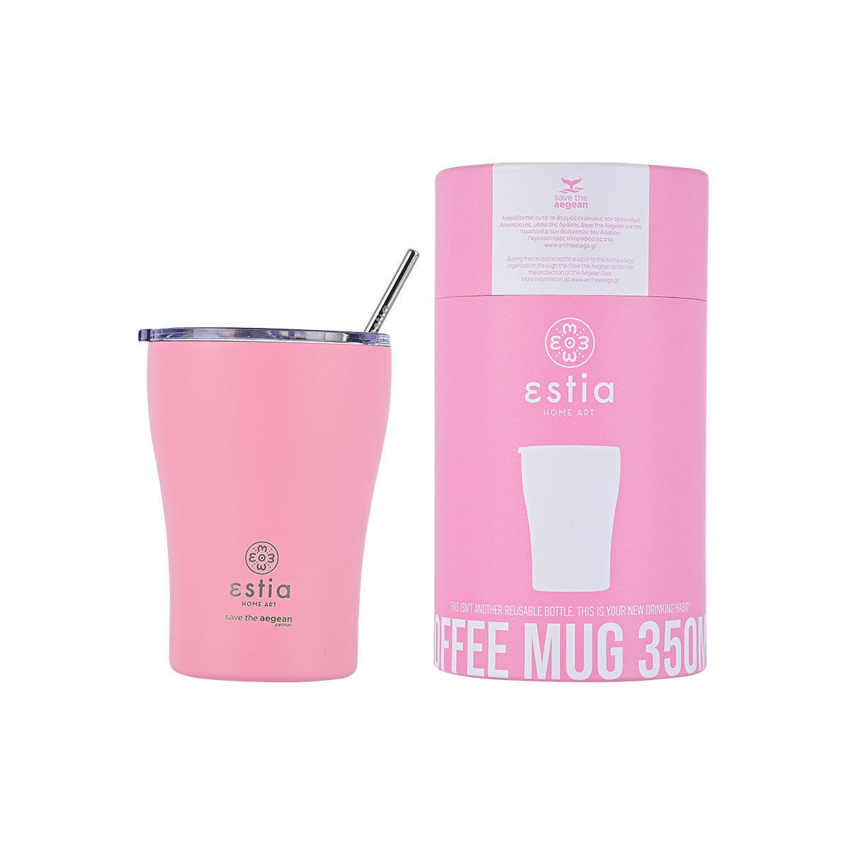 INSULATED COFFEE MUG SAVE THE AEGEAN 350ml BLOSSOM ROSE SKU: 01-12472