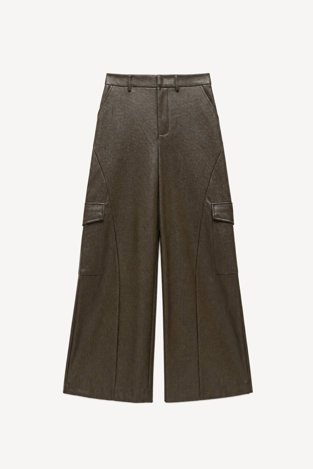 Pantalon cargo large effet cuir – Kaki