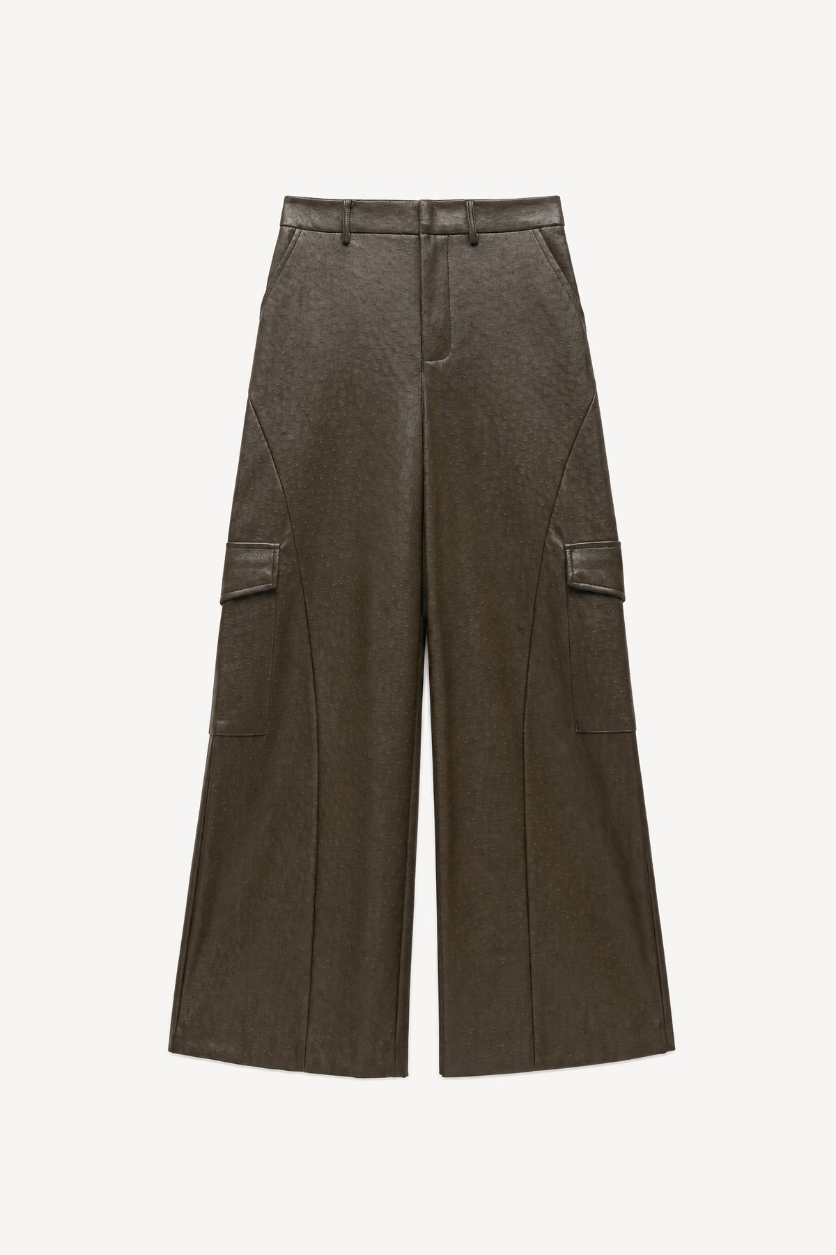 Pantalon cargo large effet cuir – Kaki