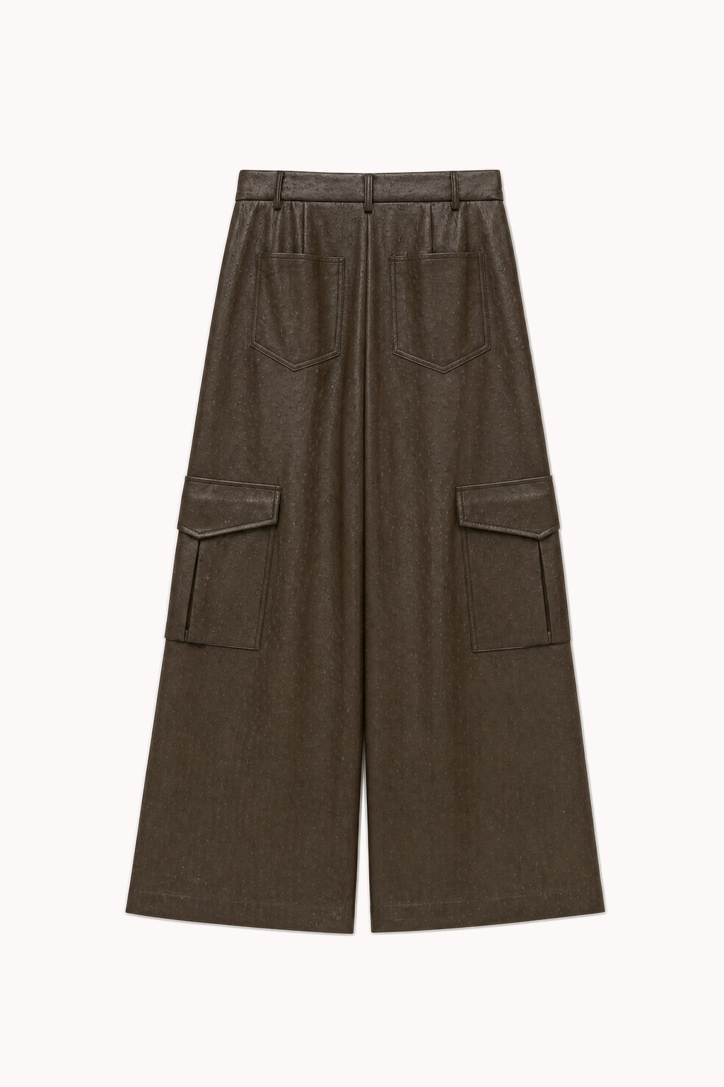 Pantalon cargo large effet cuir – Kaki