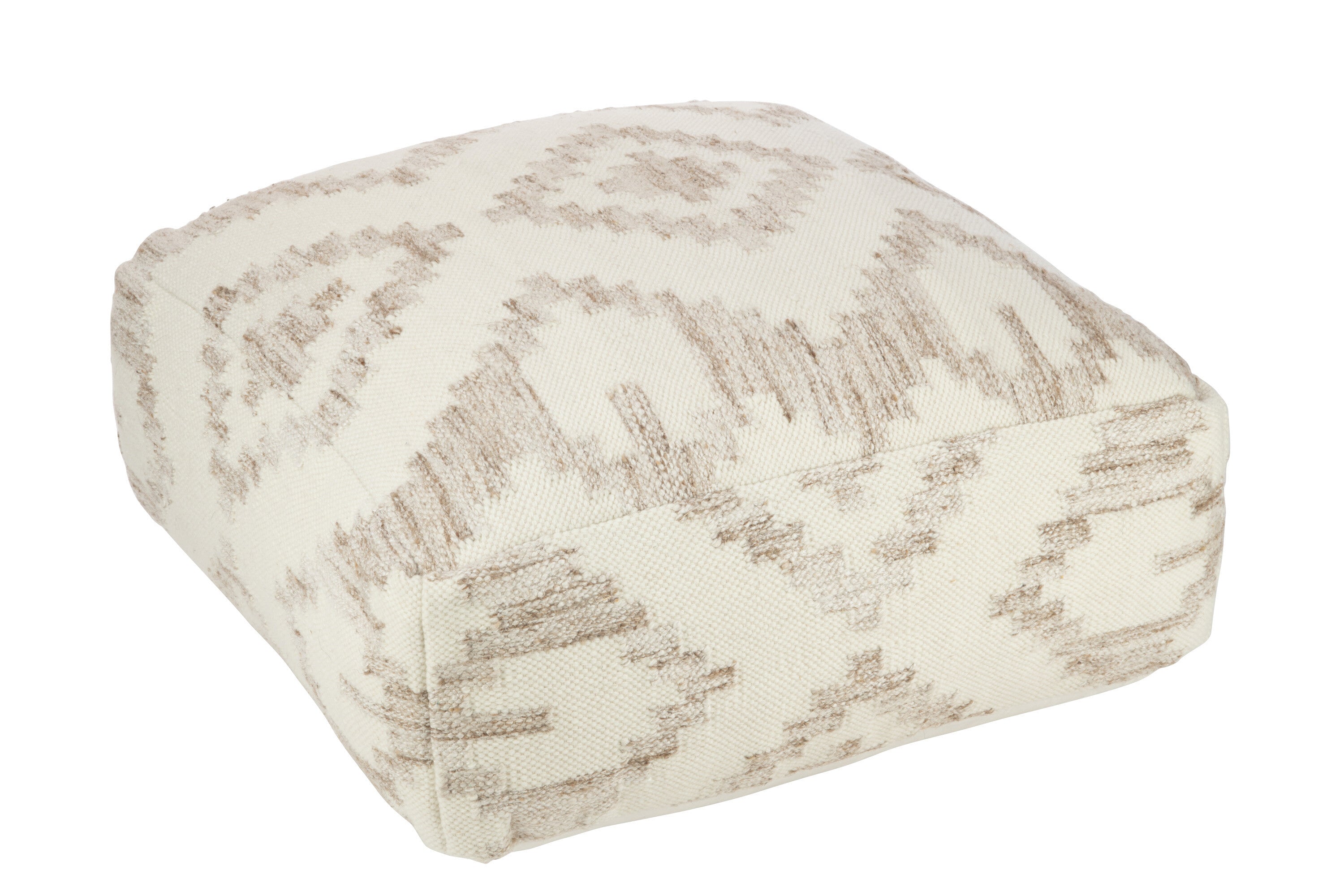 Pouf Carré Motifs Éthniques Laine/Cotton Crème /Beige