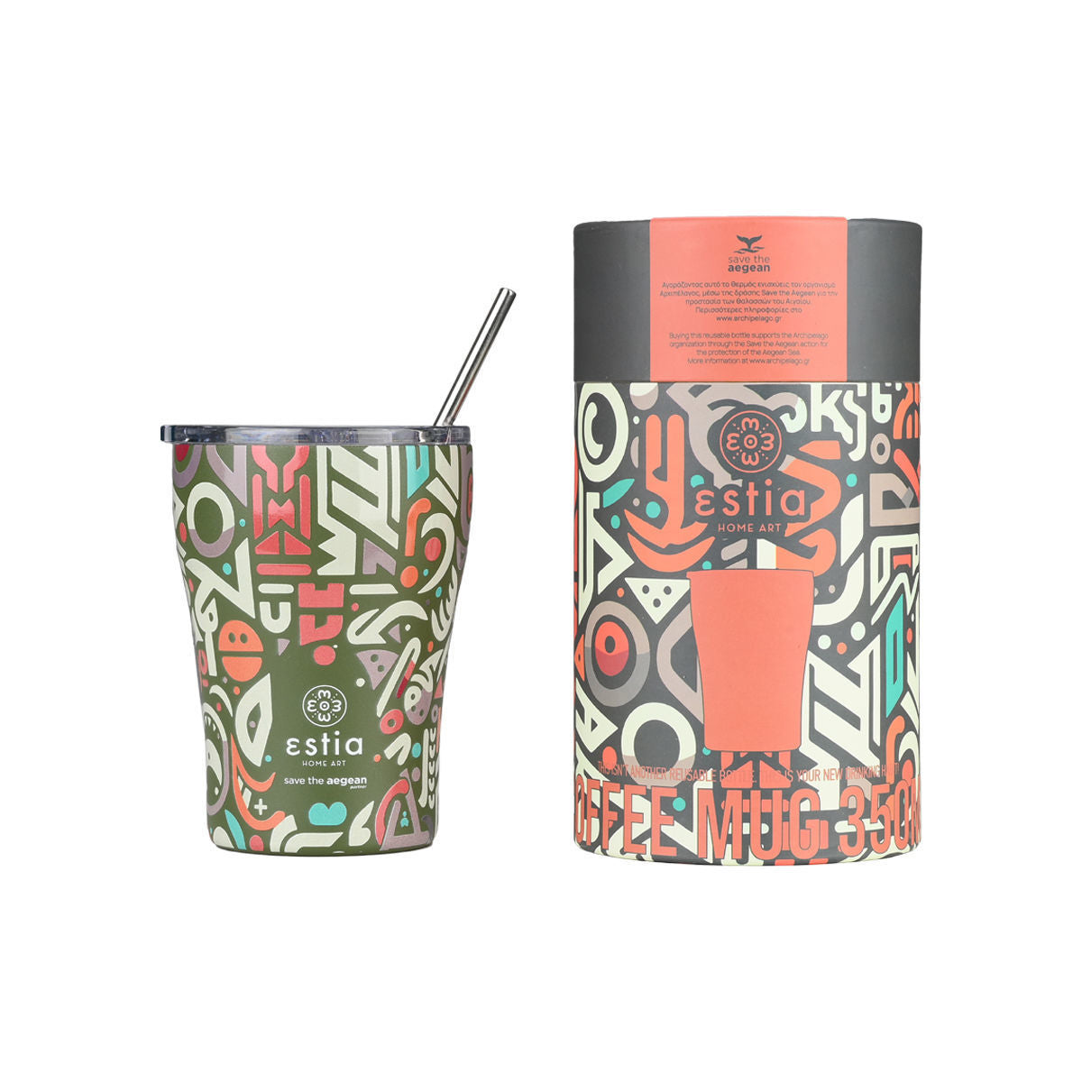 INSULATED COFFEE MUG SAVE THE AEGEAN 350ml GEOVIVID SKU: 01-22938